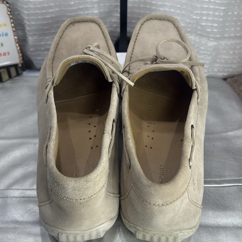 (W9) Men's Rockport Light Beige Suede Driving Moccasin Shoes-V73208- Size 13M